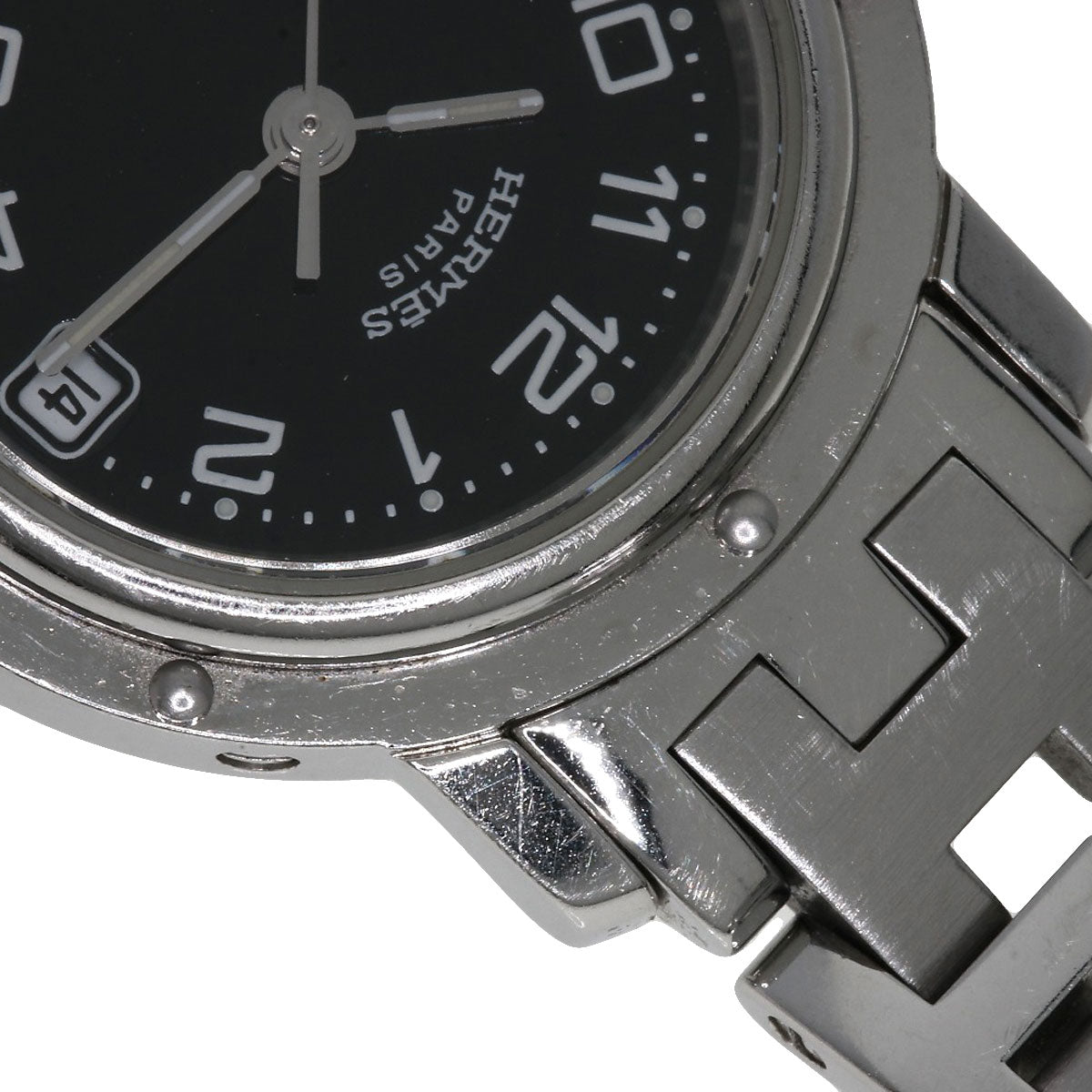 HERMES Watches Quartz CL4.210 Stainless Steel , Stainless Steel Silver Clipper black dial Women  d