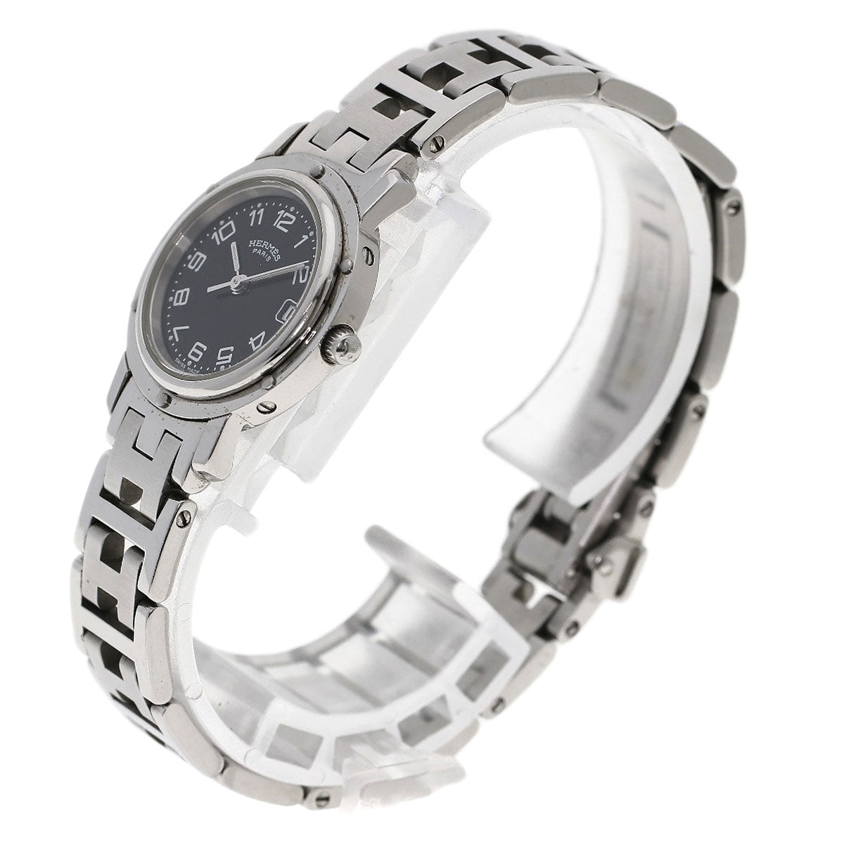 HERMES Watches Quartz CL4.210 Stainless Steel , Stainless Steel Silver Clipper black dial Women  d