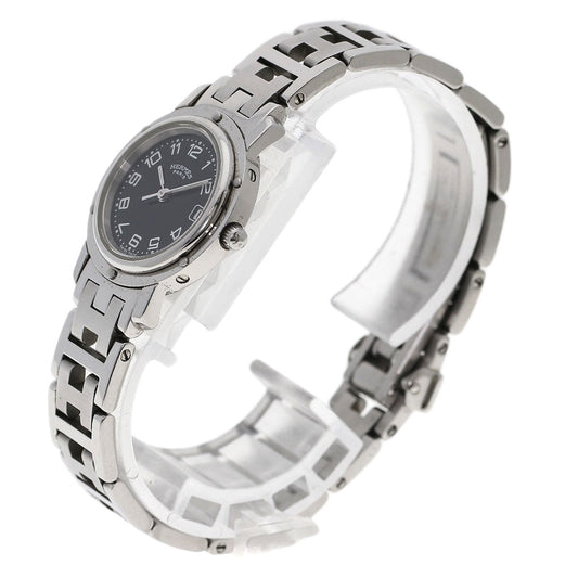 HERMES Watches Quartz CL4.210 Stainless Steel , Stainless Steel Silver Clipper black dial Women  d