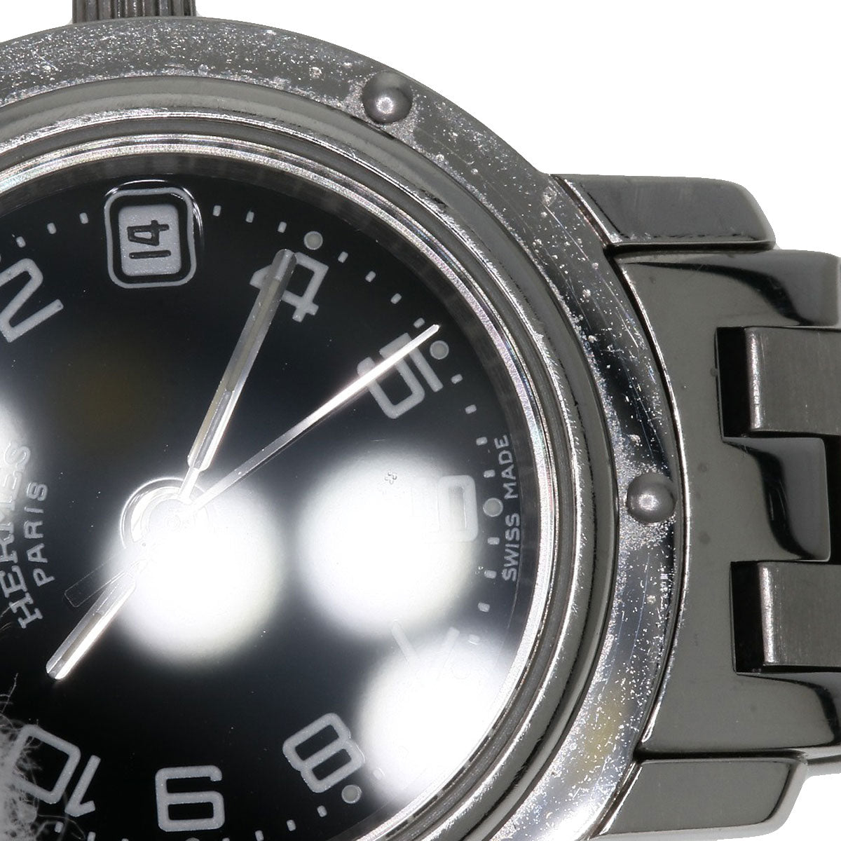 HERMES Watches Quartz CL4.210 Stainless Steel , Stainless Steel Silver Clipper black dial Women  d