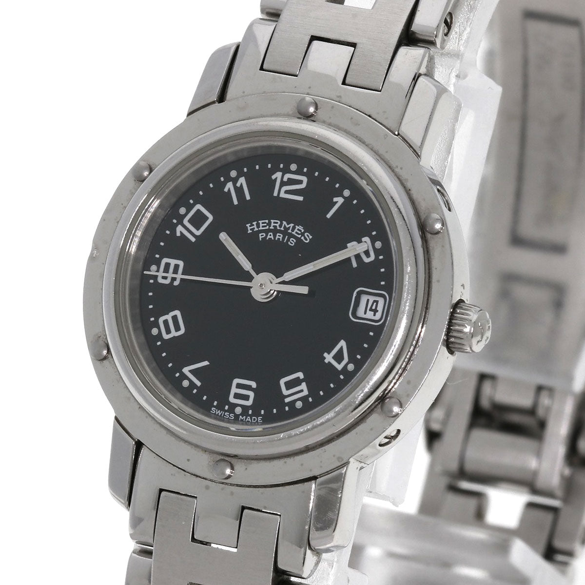 HERMES Watches Quartz CL4.210 Stainless Steel , Stainless Steel Silver Clipper black dial Women  d
