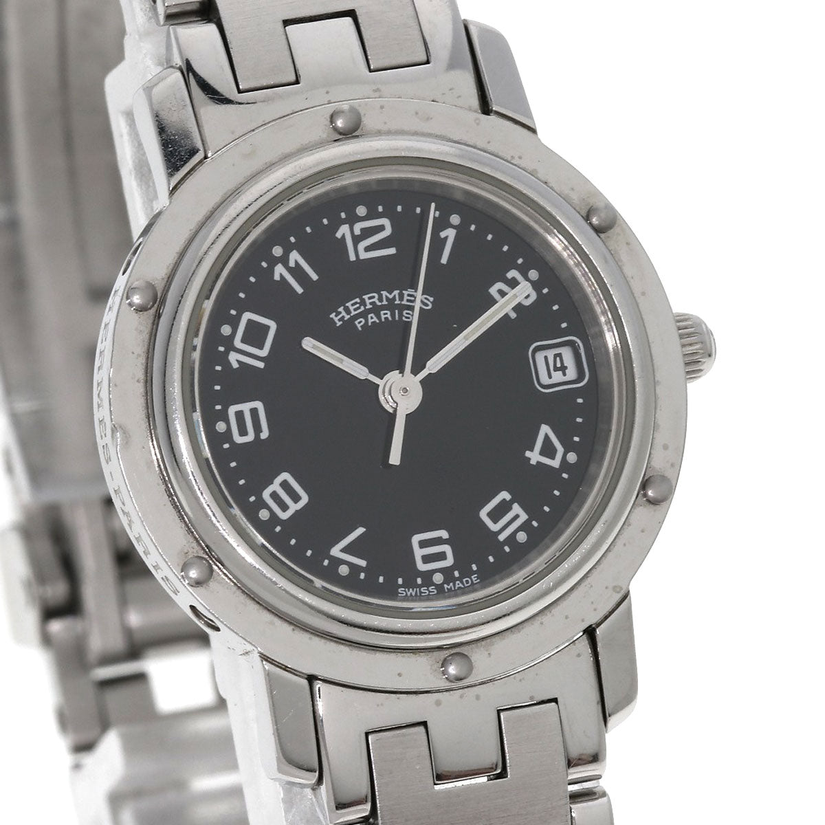 HERMES Watches Quartz CL4.210 Stainless Steel , Stainless Steel Silver Clipper black dial Women  d