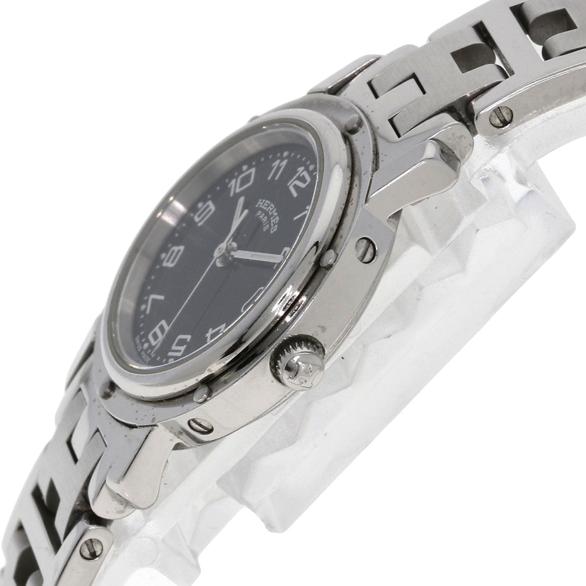 HERMES Watches Quartz CL4.210 Stainless Steel , Stainless Steel Silver Clipper black dial Women  d