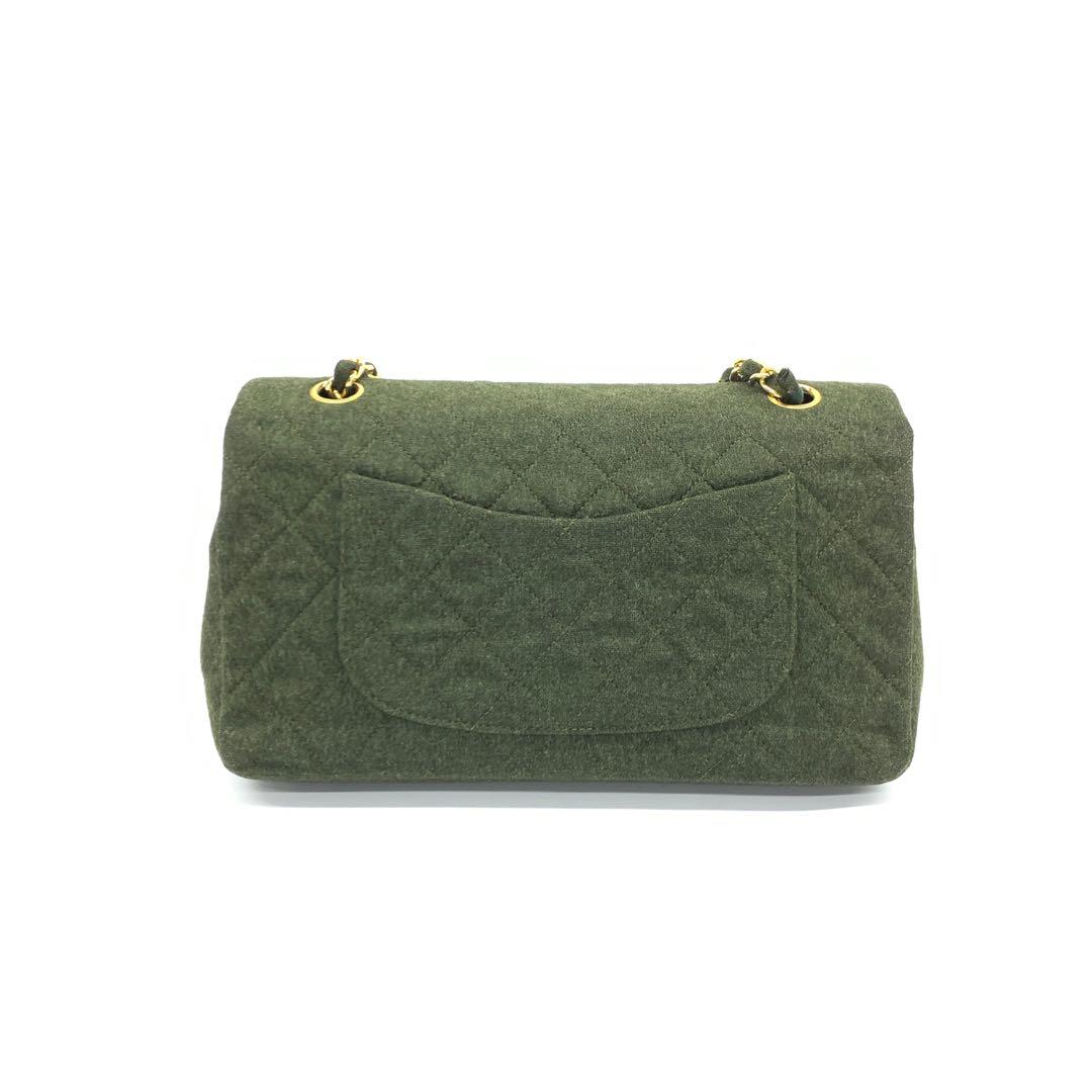 Chanel Classic Flap Khaki Green Wool   Double Flap Bag 24k Gold Hardware