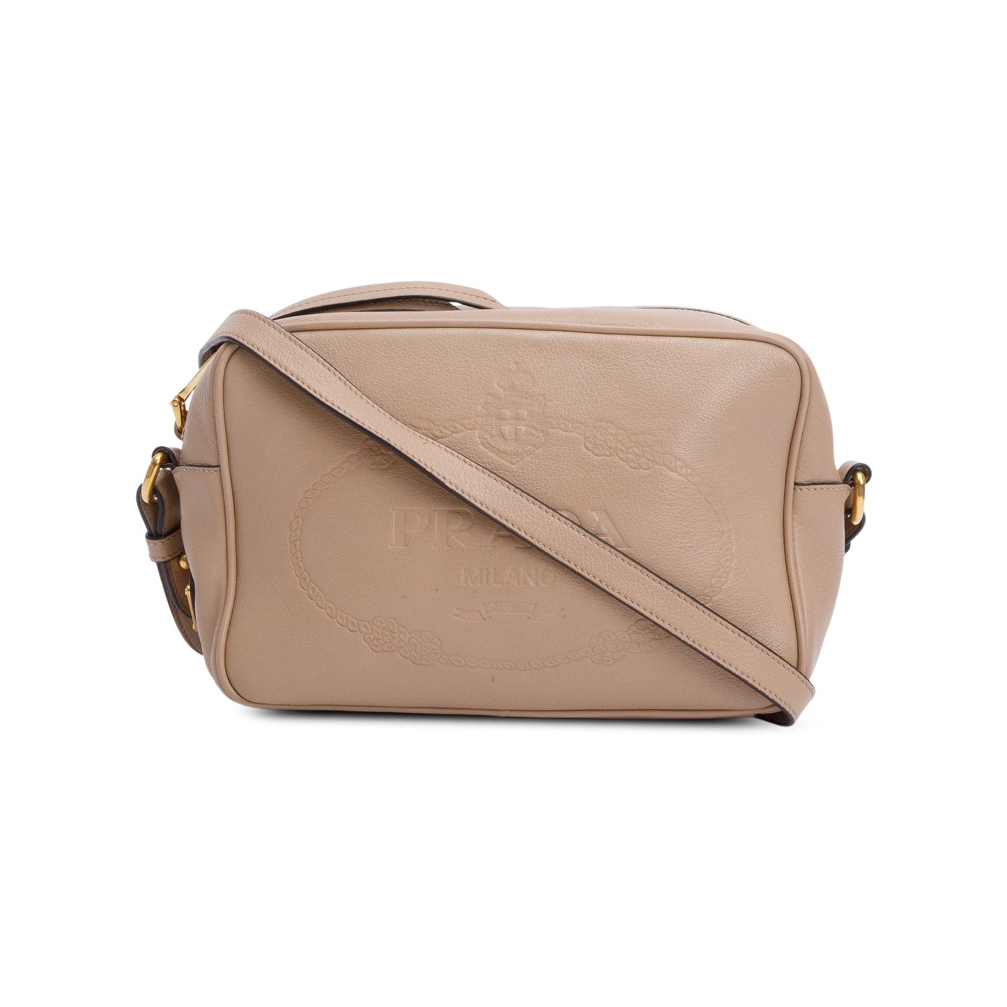 Prada Beige Glace Calf Leather Logo Camera Crossbody Bag