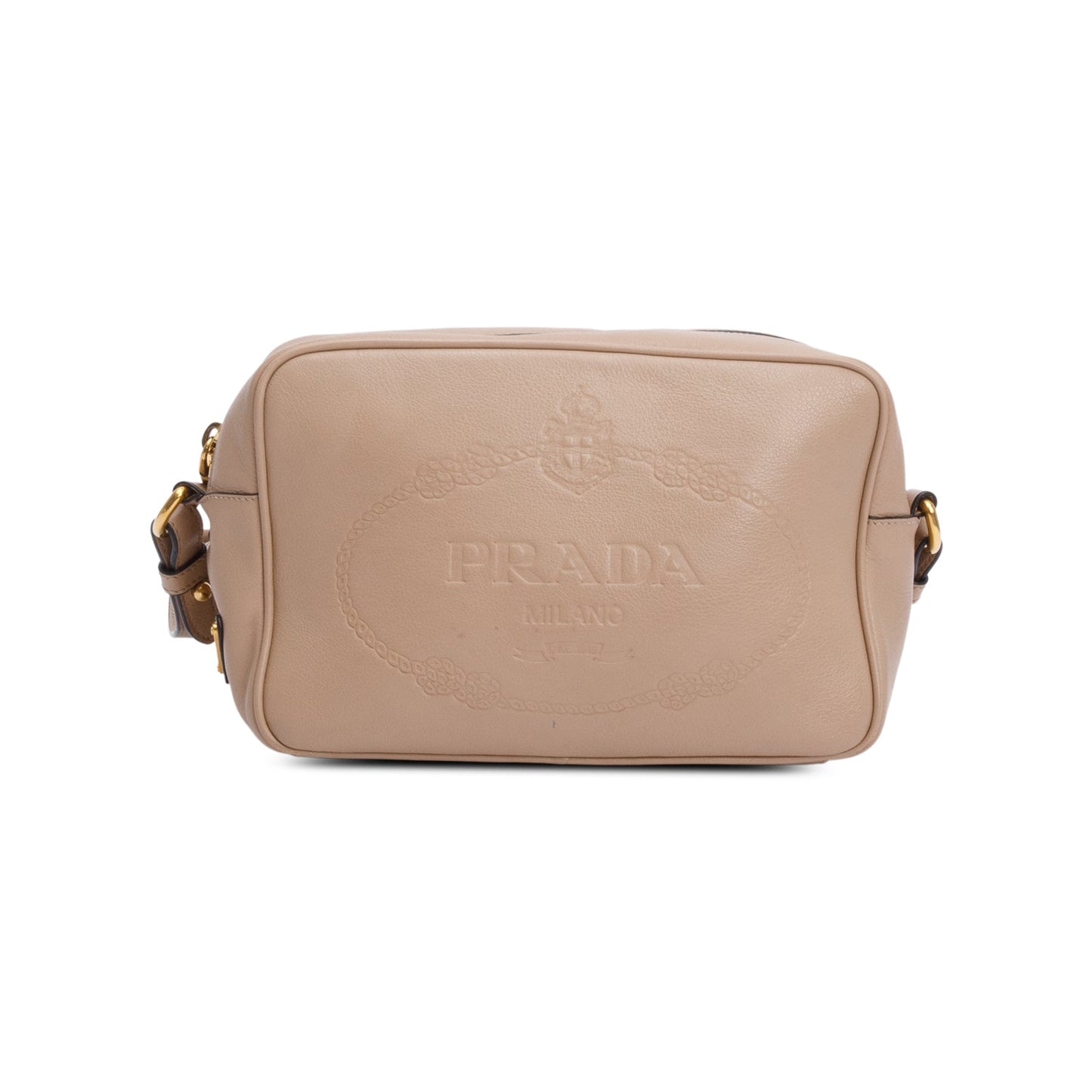 Prada Beige Glace Calf Leather Logo Camera Crossbody Bag
