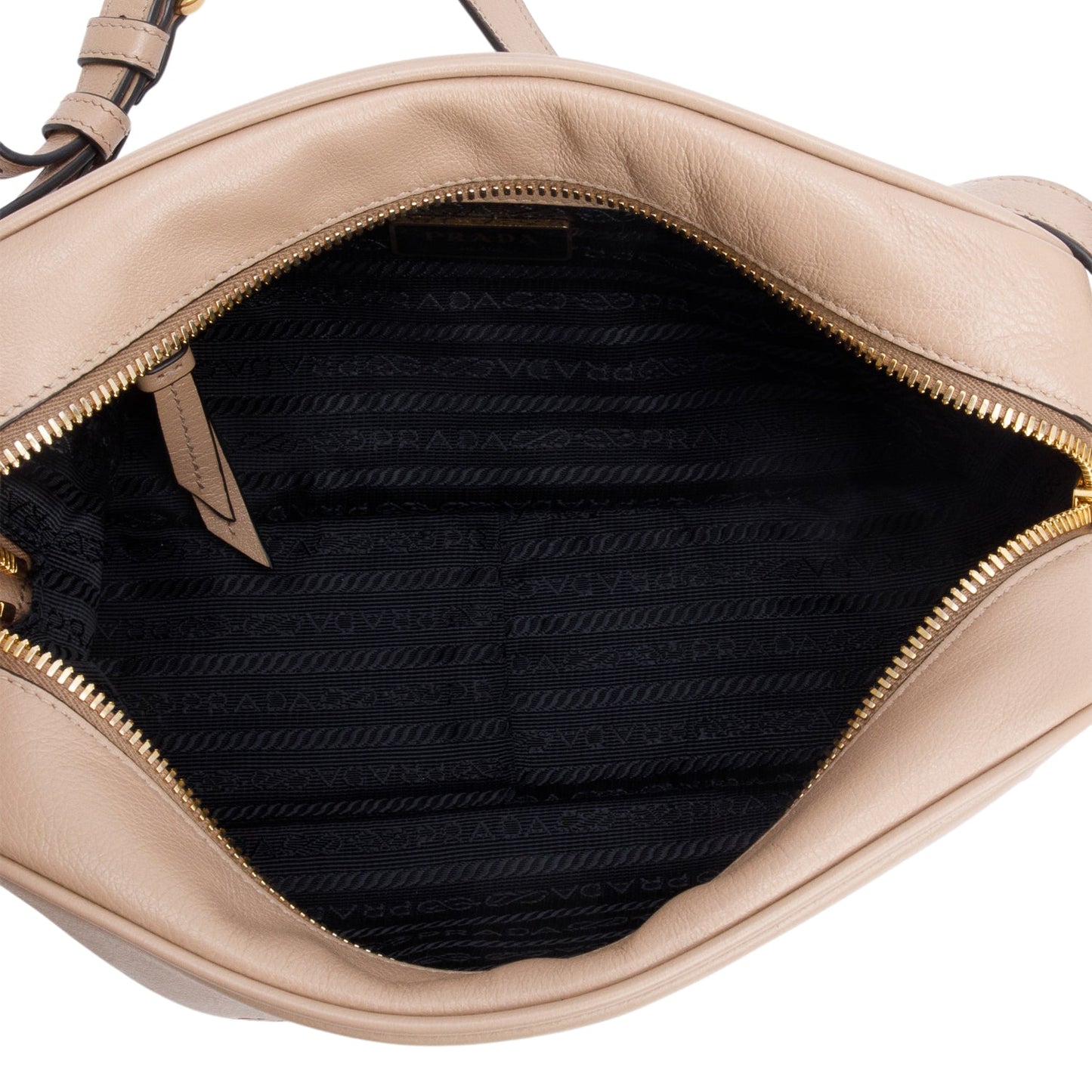 Prada Beige Glace Calf Leather Logo Camera Crossbody Bag