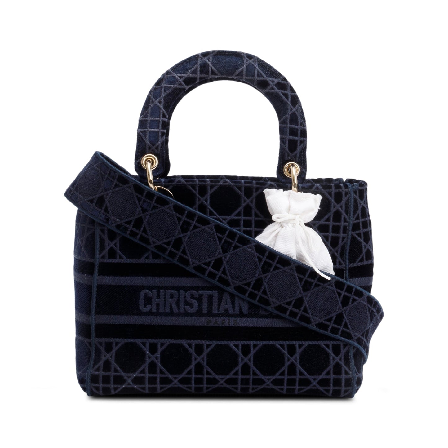 Christian Dior 2020 Navy Toile De Jouy Embroidery Medium Lady D-Lite Bag
