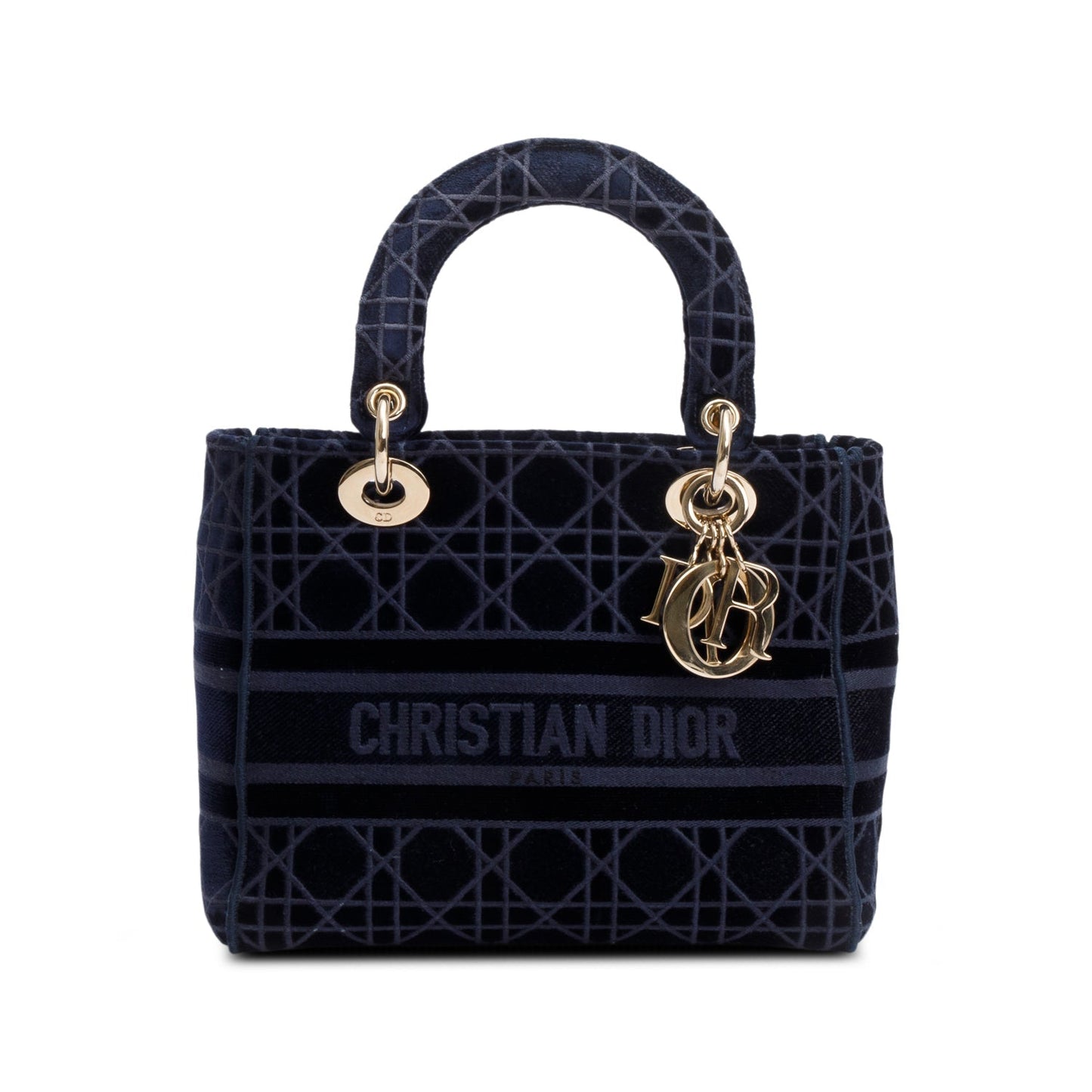 Christian Dior 2020 Navy Toile De Jouy Embroidery Medium Lady D-Lite Bag