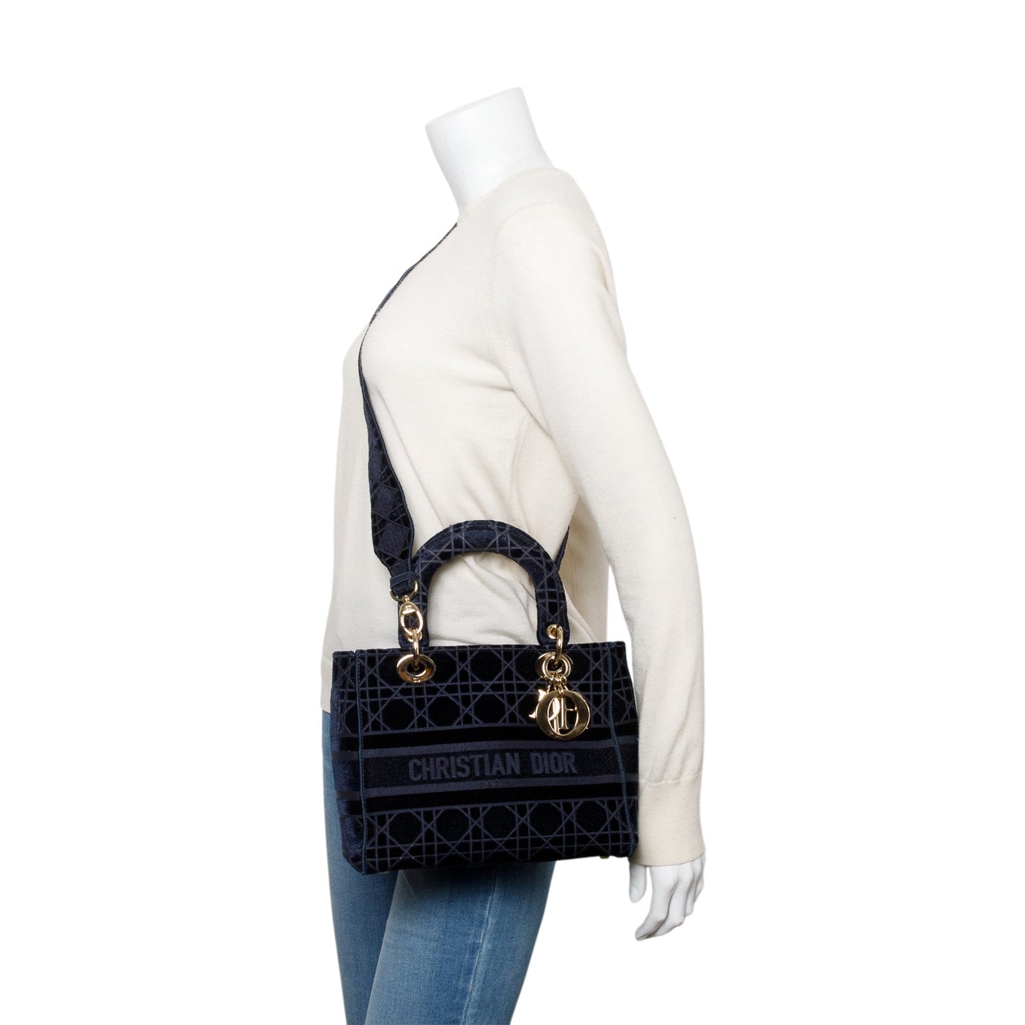 Christian Dior 2020 Navy Toile De Jouy Embroidery Medium Lady D-Lite Bag