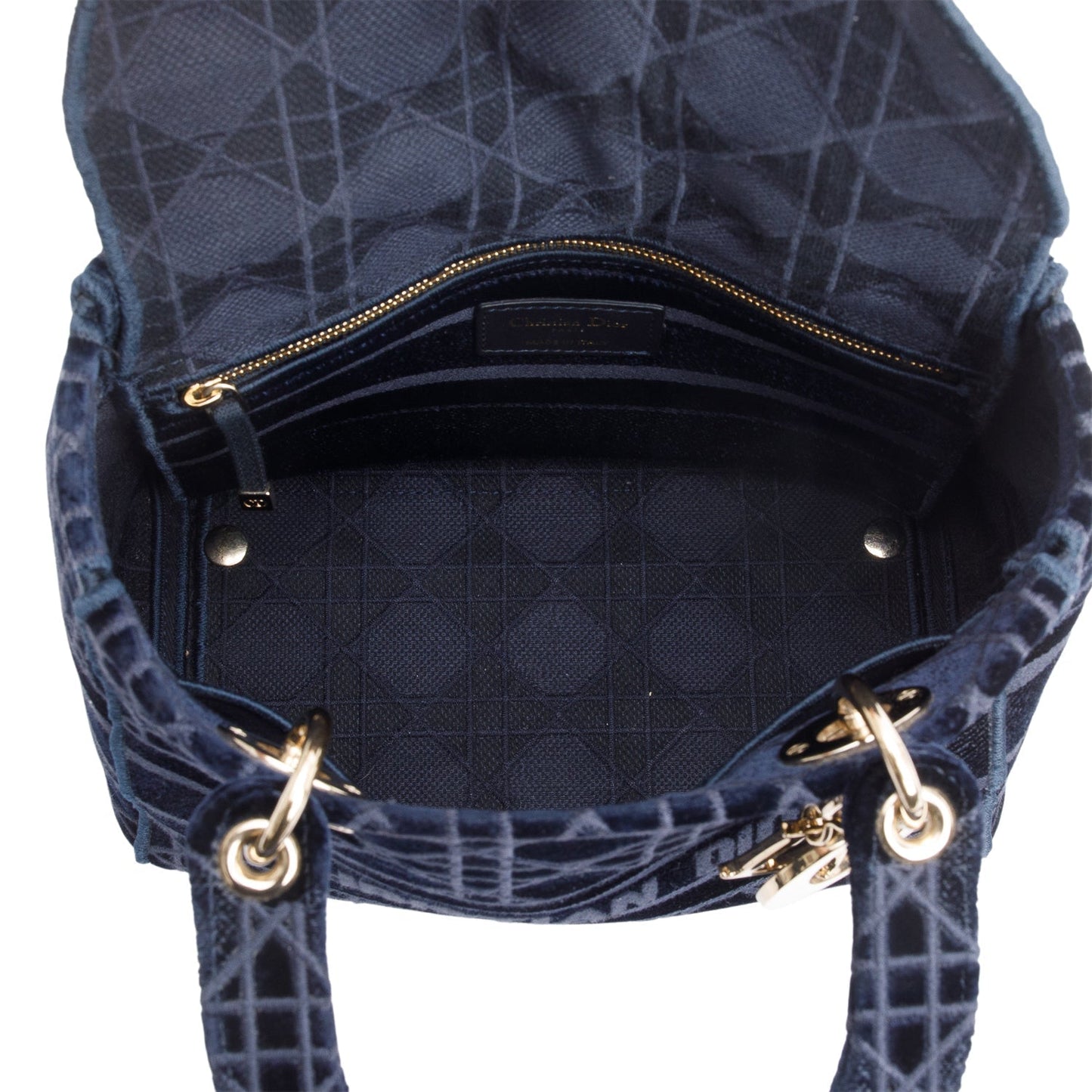 Christian Dior 2020 Navy Toile De Jouy Embroidery Medium Lady D-Lite Bag