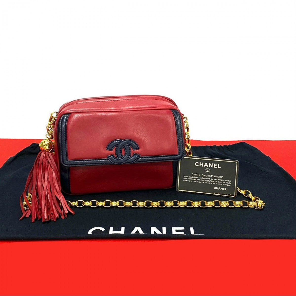 CHANEL Shoulder Bag lambskin Red COCO Mark Women
