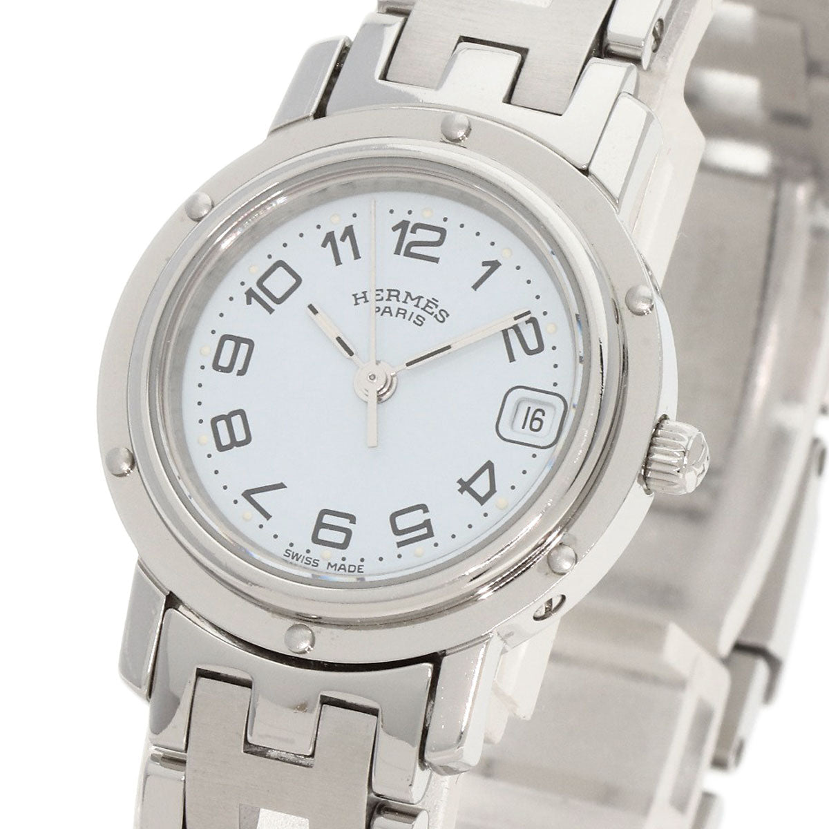 HERMES Watches Quartz CL4.210 Stainless Steel , Stainless Steel Silver Clipper new buckle white dial Women  d