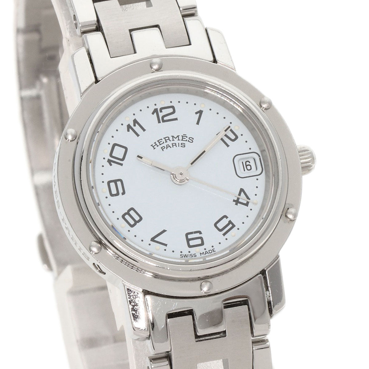 HERMES Watches Quartz CL4.210 Stainless Steel , Stainless Steel Silver Clipper new buckle white dial Women  d