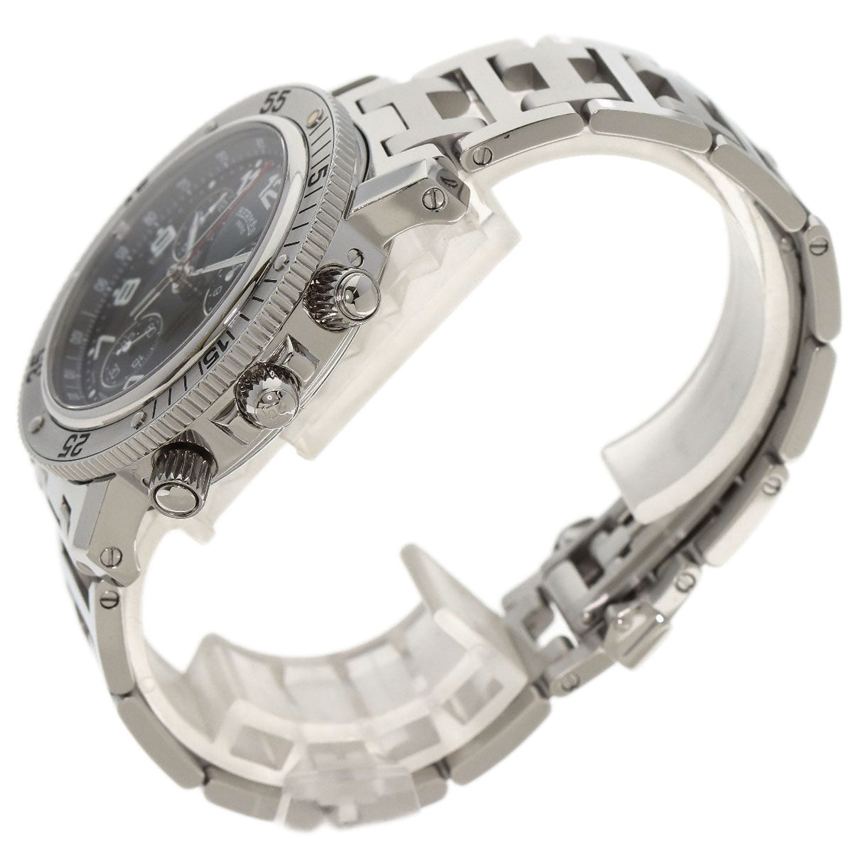 HERMES Watches Quartz CL2.910 Stainless Steel , Stainless Steel Silver Clipper Diver Chronograph black dial mens  d