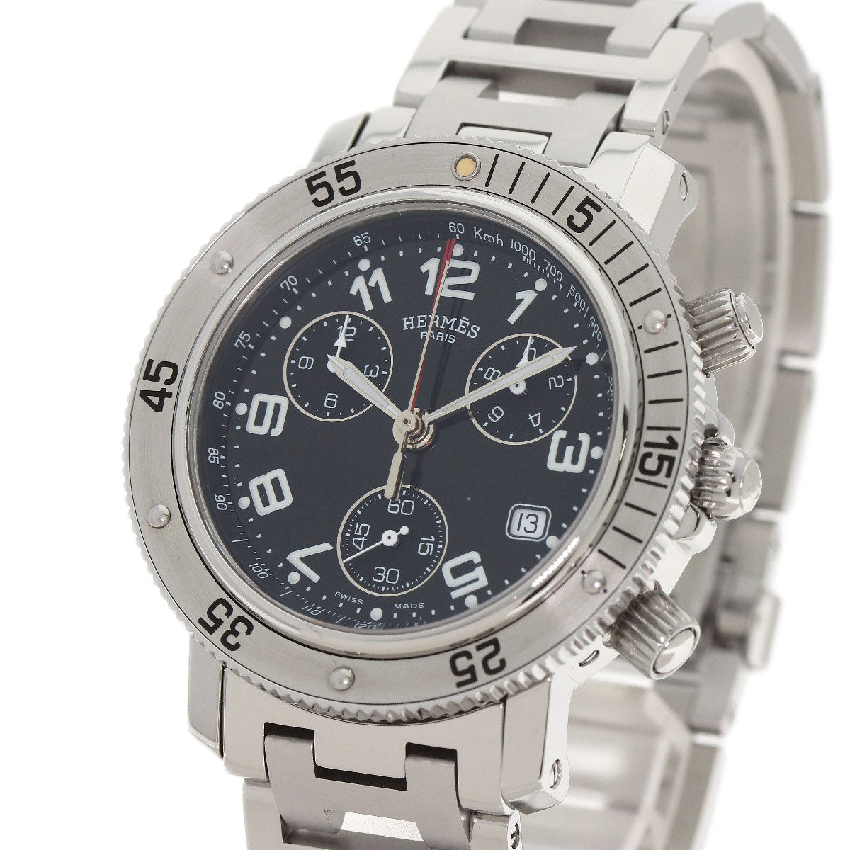 HERMES Watches Quartz CL2.910 Stainless Steel , Stainless Steel Silver Clipper Diver Chronograph black dial mens  d