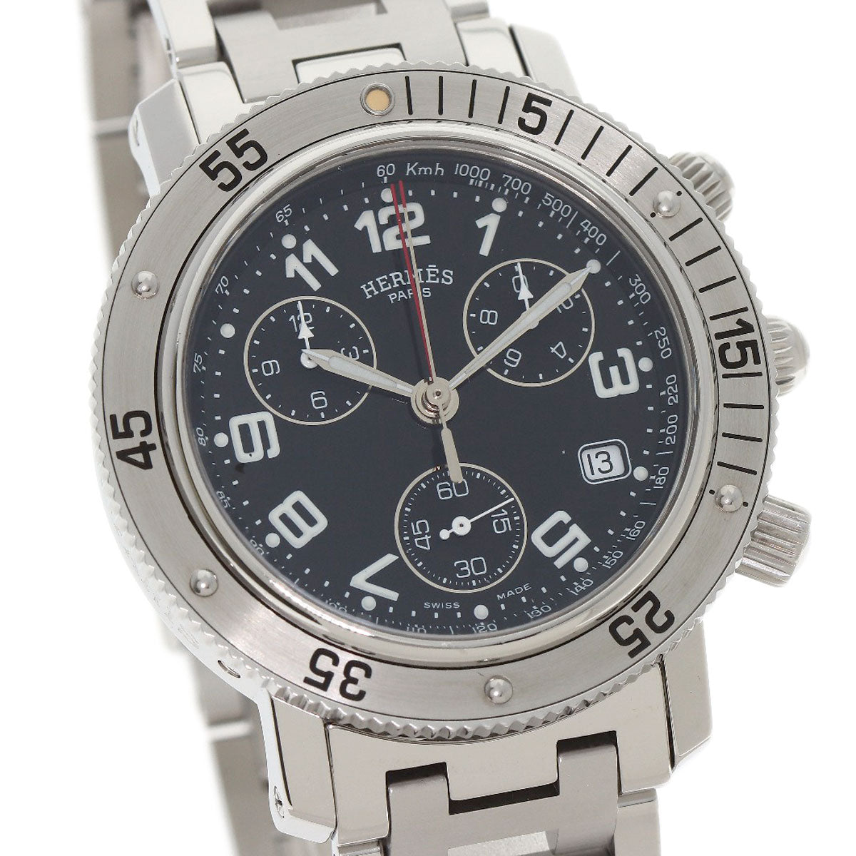 HERMES Watches Quartz CL2.910 Stainless Steel , Stainless Steel Silver Clipper Diver Chronograph black dial mens  d