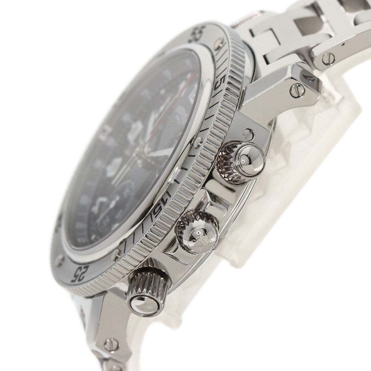 HERMES Watches Quartz CL2.910 Stainless Steel , Stainless Steel Silver Clipper Diver Chronograph black dial mens  d