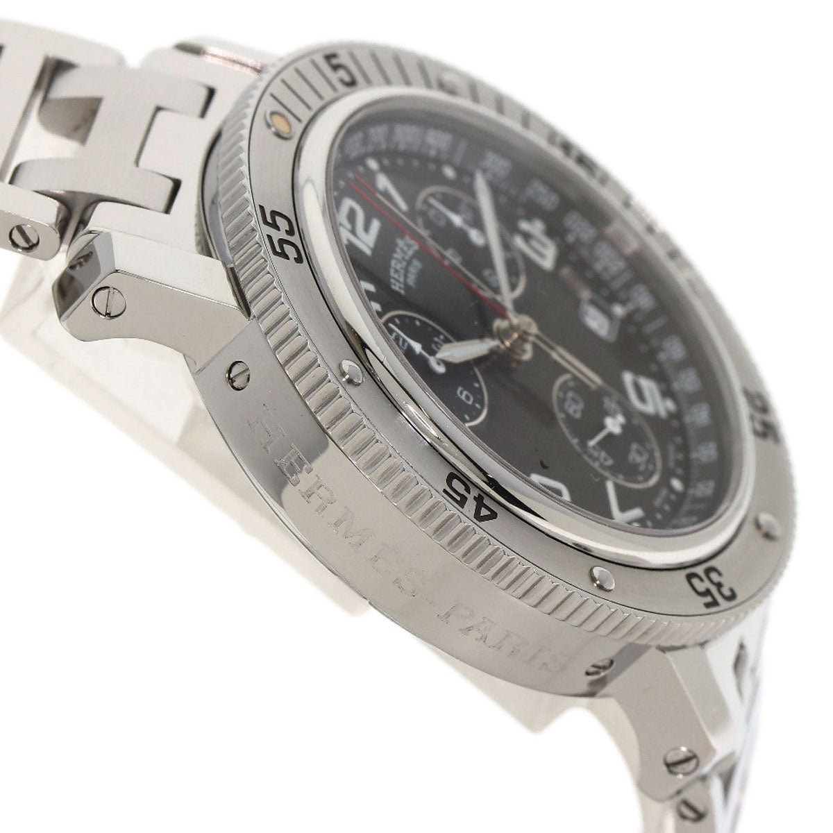 HERMES Watches Quartz CL2.910 Stainless Steel , Stainless Steel Silver Clipper Diver Chronograph black dial mens  d