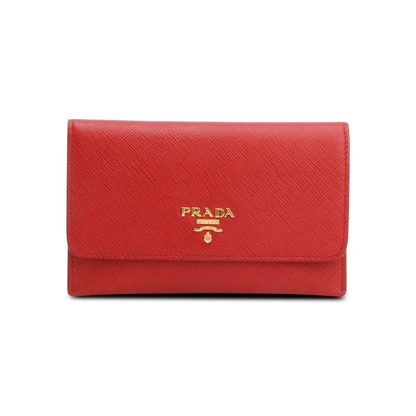 Prada Red Saffiano Metal Leather Hard Holder Flap Wallet