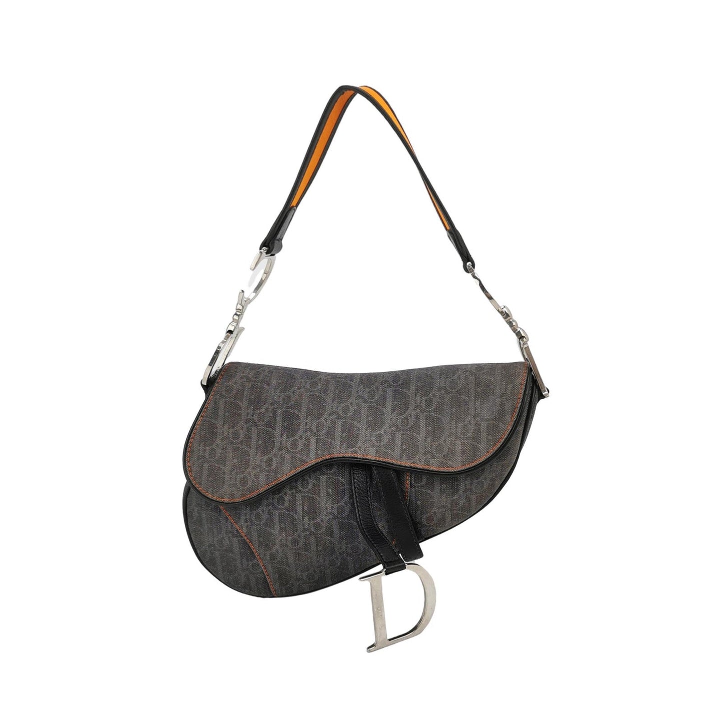 Dior Saddle   Black Oblique with Orange Trim