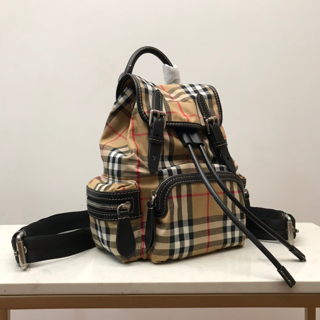 Top Quality MeTop Qualityum Rucksack In  Check Cotton Canvas-Sandy For Women, Bags 13in/33cm