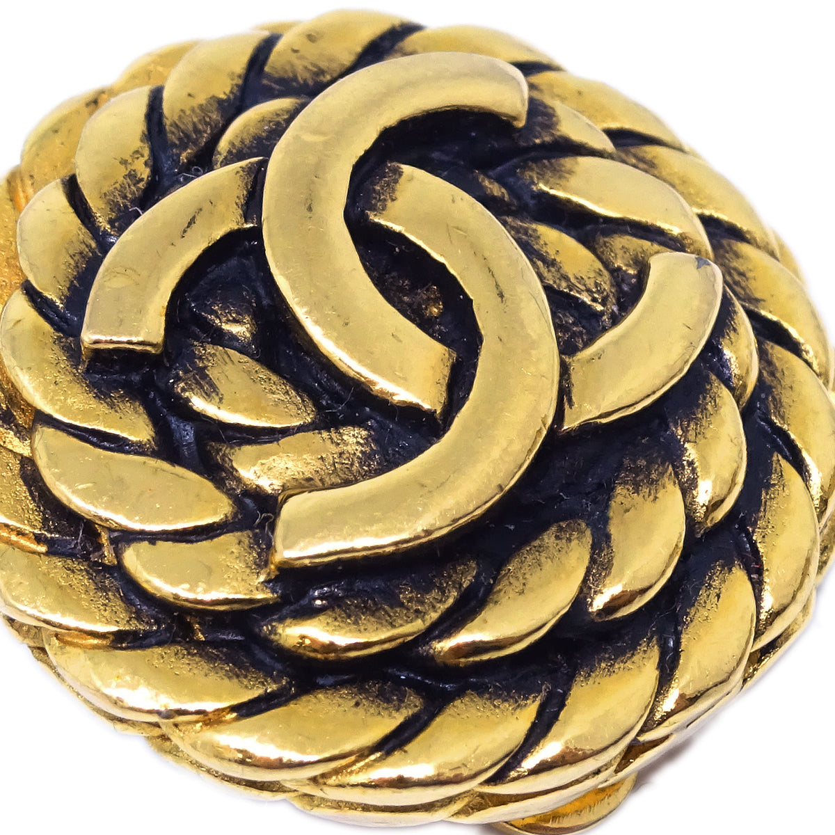 Chanel Button Earrings Gold Clip-On 2236