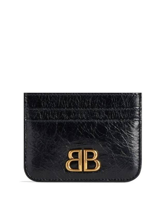 Luxury Balenciaga Trending 2025 Embellished Logo Leather Card Wallet Black
