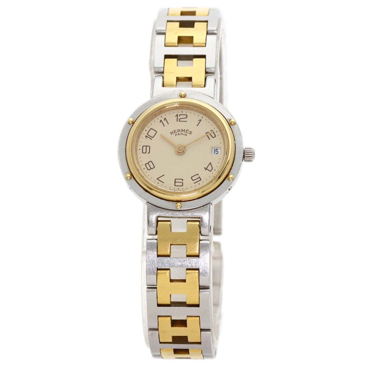 HERMES Watches Quartz Stainless Steel , SSxGP gold Clipper Old Belt Ivory dial Women  d