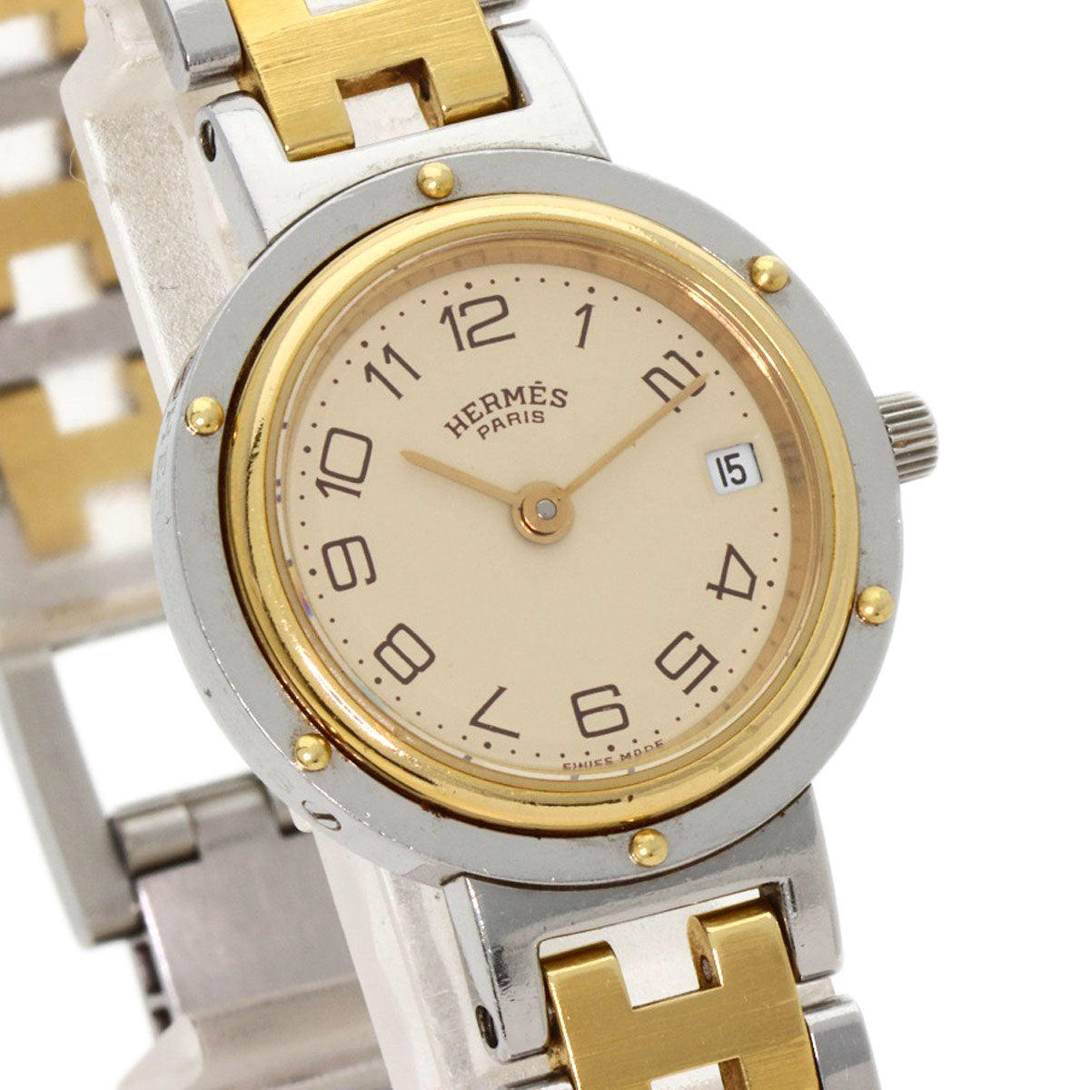 HERMES Watches Quartz Stainless Steel , SSxGP gold Clipper Old Belt Ivory dial Women  d