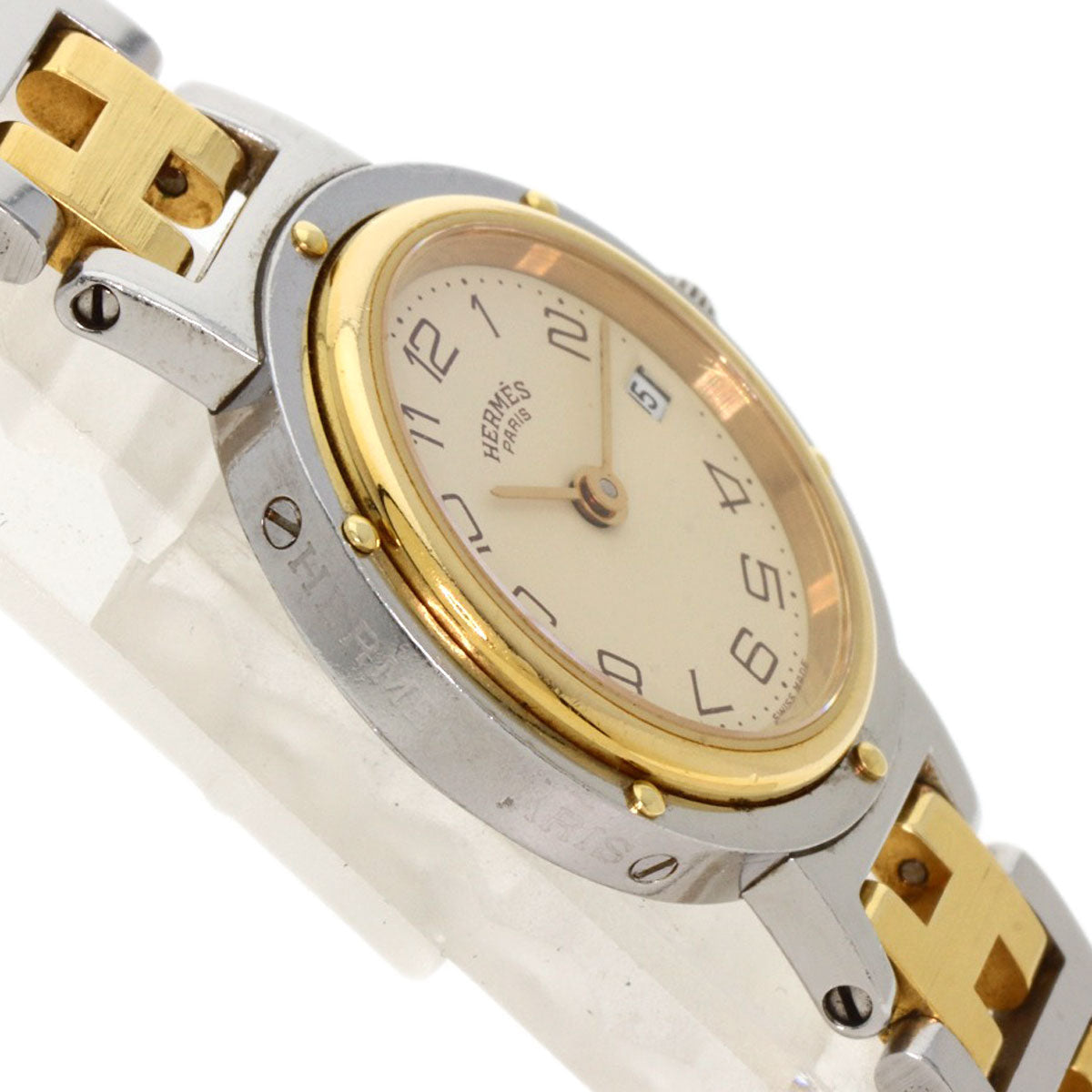 HERMES Watches Quartz Stainless Steel , SSxGP gold Clipper Old Belt Ivory dial Women  d