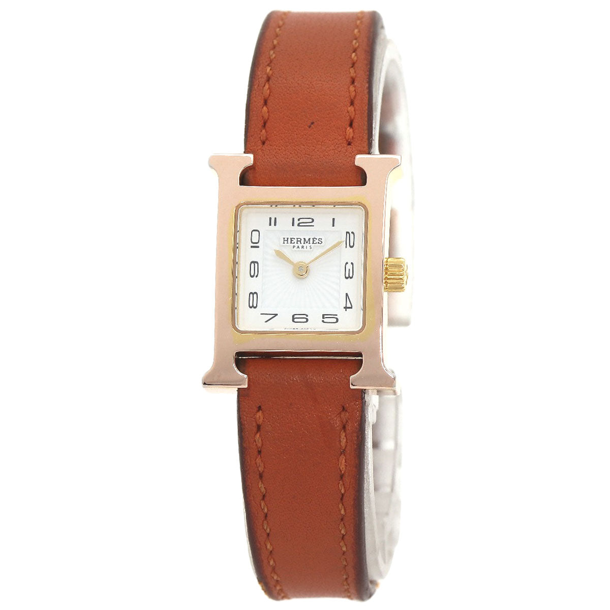 HERMES Watches Quartz HH1.101 PGP, leather gold H watch mini white dial Women  d
