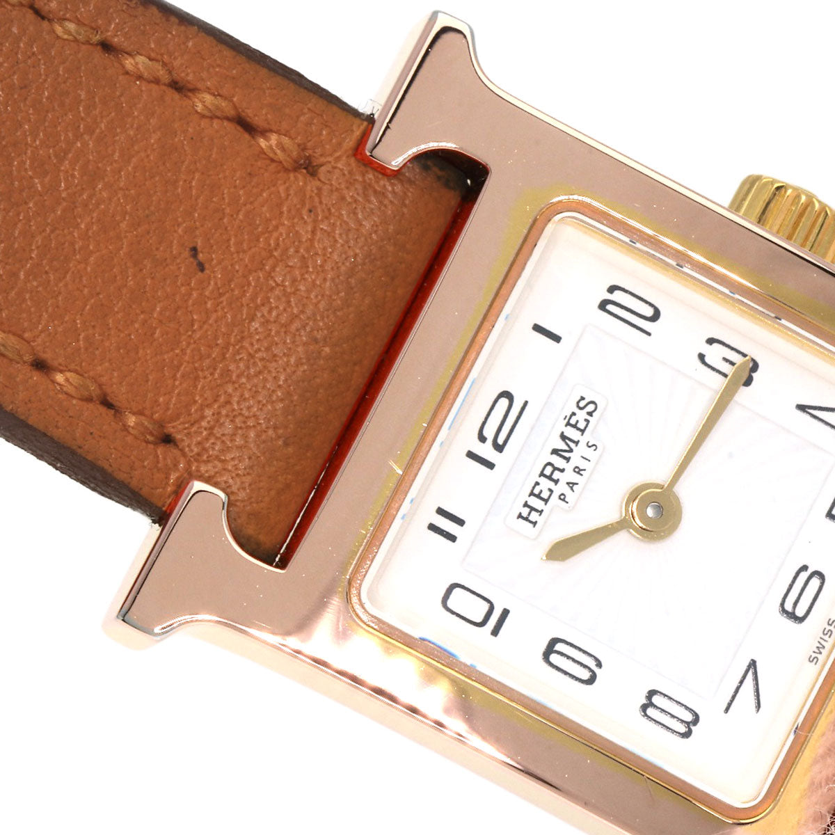 HERMES Watches Quartz HH1.101 PGP, leather gold H watch mini white dial Women  d