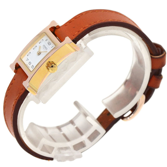 HERMES Watches Quartz HH1.101 PGP, leather gold H watch mini white dial Women  d