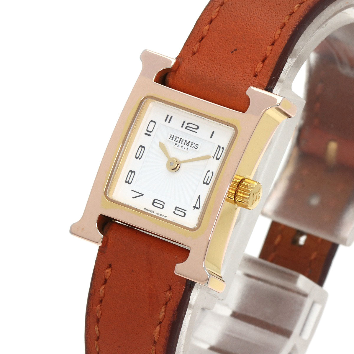 HERMES Watches Quartz HH1.101 PGP, leather gold H watch mini white dial Women  d