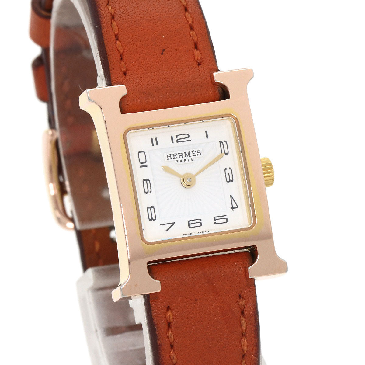 HERMES Watches Quartz HH1.101 PGP, leather gold H watch mini white dial Women  d