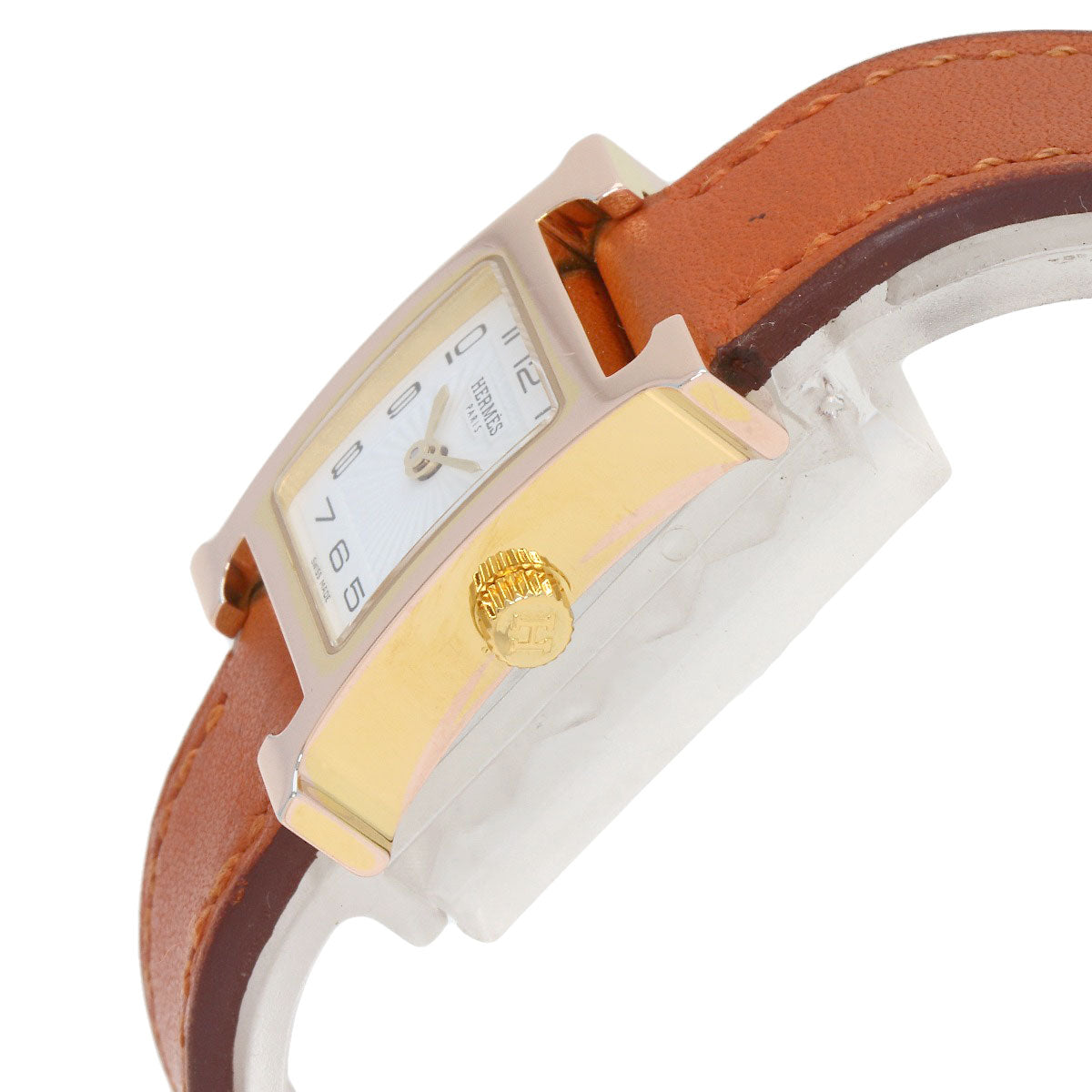 HERMES Watches Quartz HH1.101 PGP, leather gold H watch mini white dial Women  d