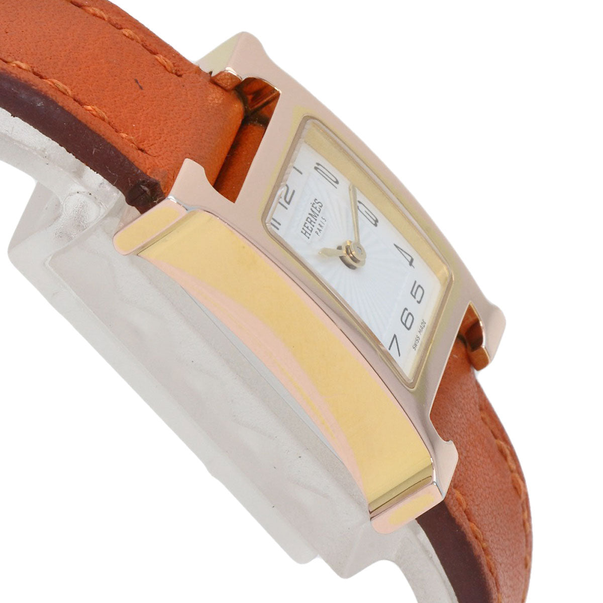 HERMES Watches Quartz HH1.101 PGP, leather gold H watch mini white dial Women  d