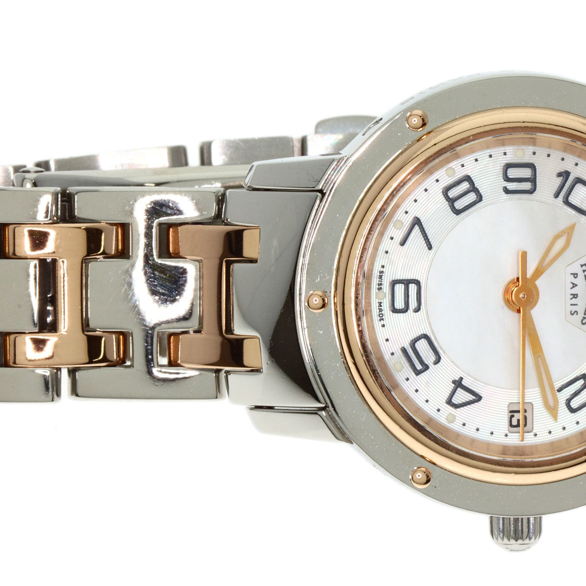 HERMES Watches Quartz CP1.221 Stainless Steel , SSxPGP gold Clipper Classic White shell dial Women  d