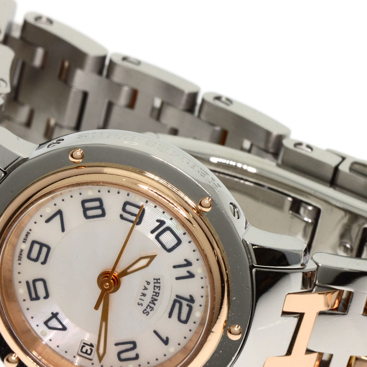 HERMES Watches Quartz CP1.221 Stainless Steel , SSxPGP gold Clipper Classic White shell dial Women  d