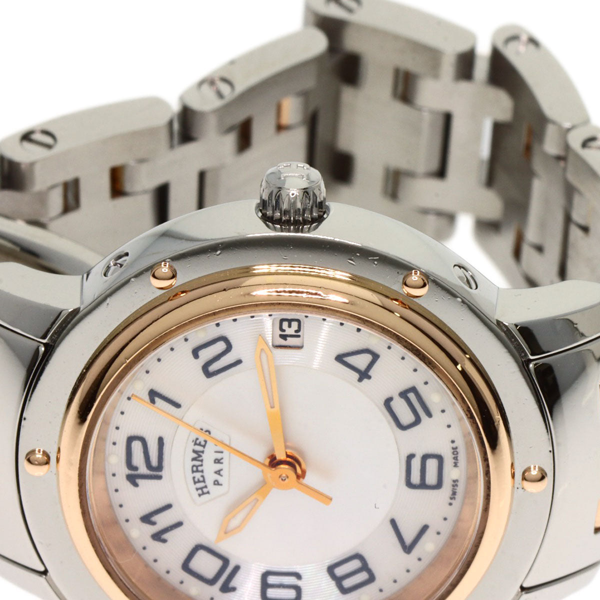 HERMES Watches Quartz CP1.221 Stainless Steel , SSxPGP gold Clipper Classic White shell dial Women  d