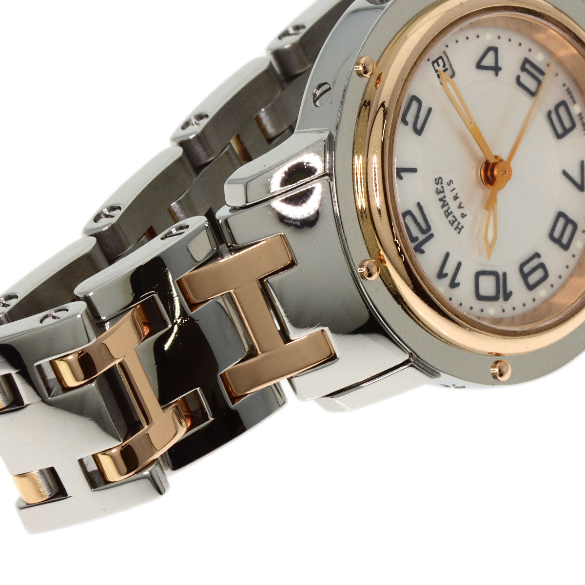 HERMES Watches Quartz CP1.221 Stainless Steel , SSxPGP gold Clipper Classic White shell dial Women  d