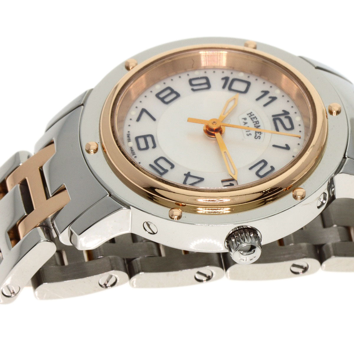 HERMES Watches Quartz CP1.221 Stainless Steel , SSxPGP gold Clipper Classic White shell dial Women  d