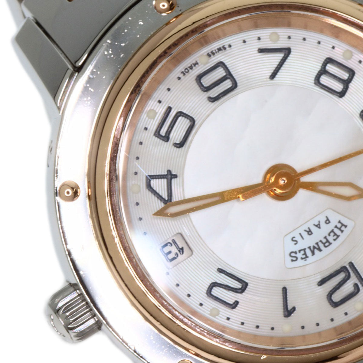 HERMES Watches Quartz CP1.221 Stainless Steel , SSxPGP gold Clipper Classic White shell dial Women  d