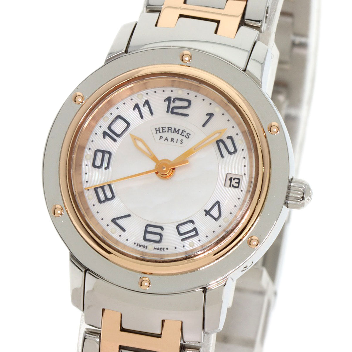 HERMES Watches Quartz CP1.221 Stainless Steel , SSxPGP gold Clipper Classic White shell dial Women  d
