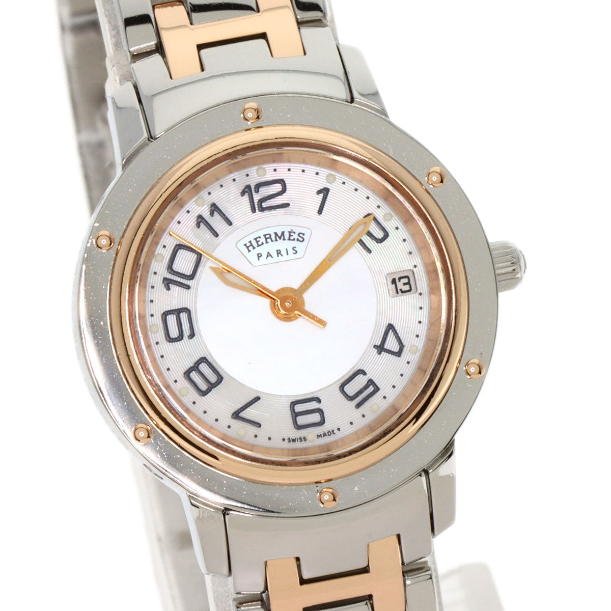 HERMES Watches Quartz CP1.221 Stainless Steel , SSxPGP gold Clipper Classic White shell dial Women  d