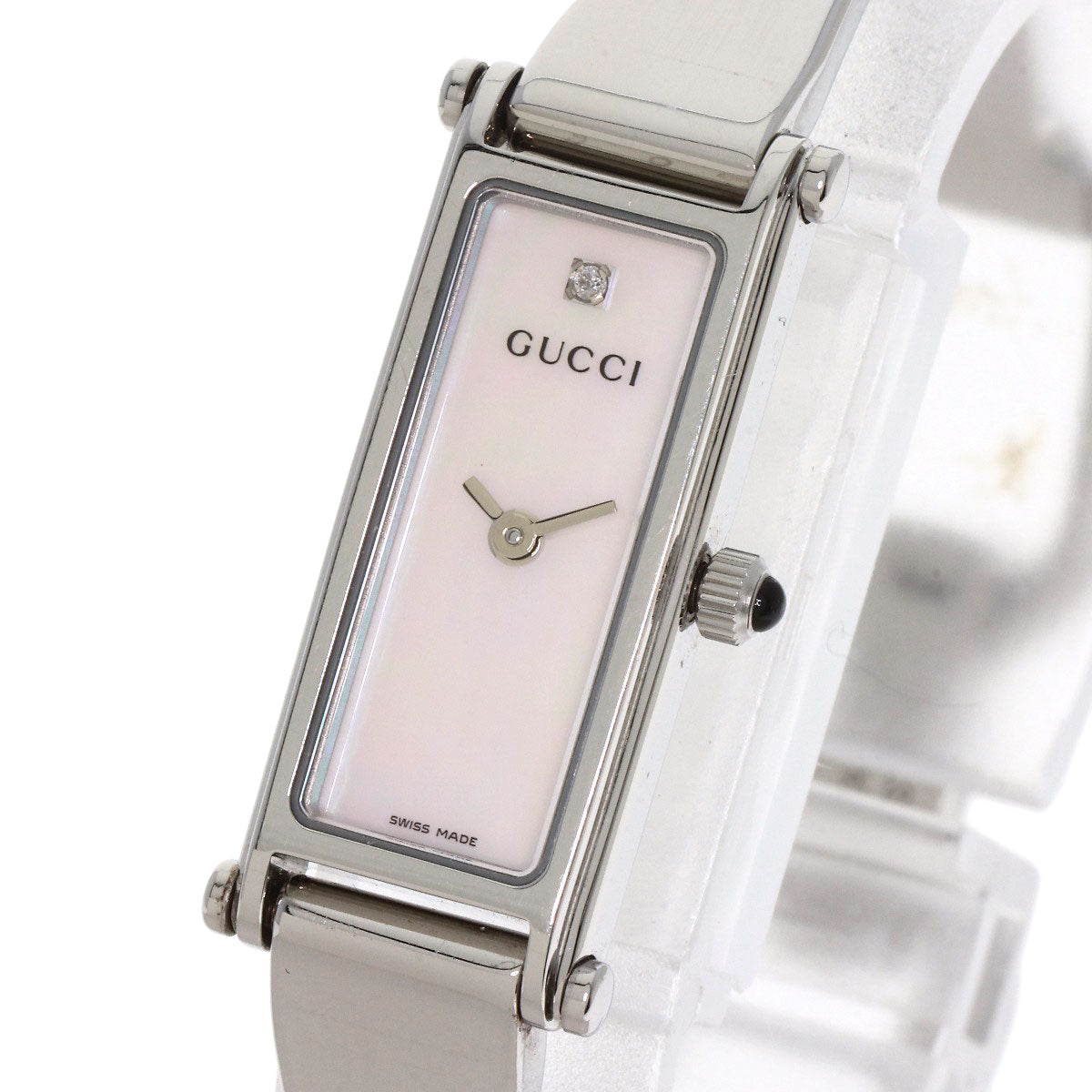 GUCCI Watches Quartz 1500L Stainless Steel , Stainless Steel Silver Square face bangle White shell dial Women