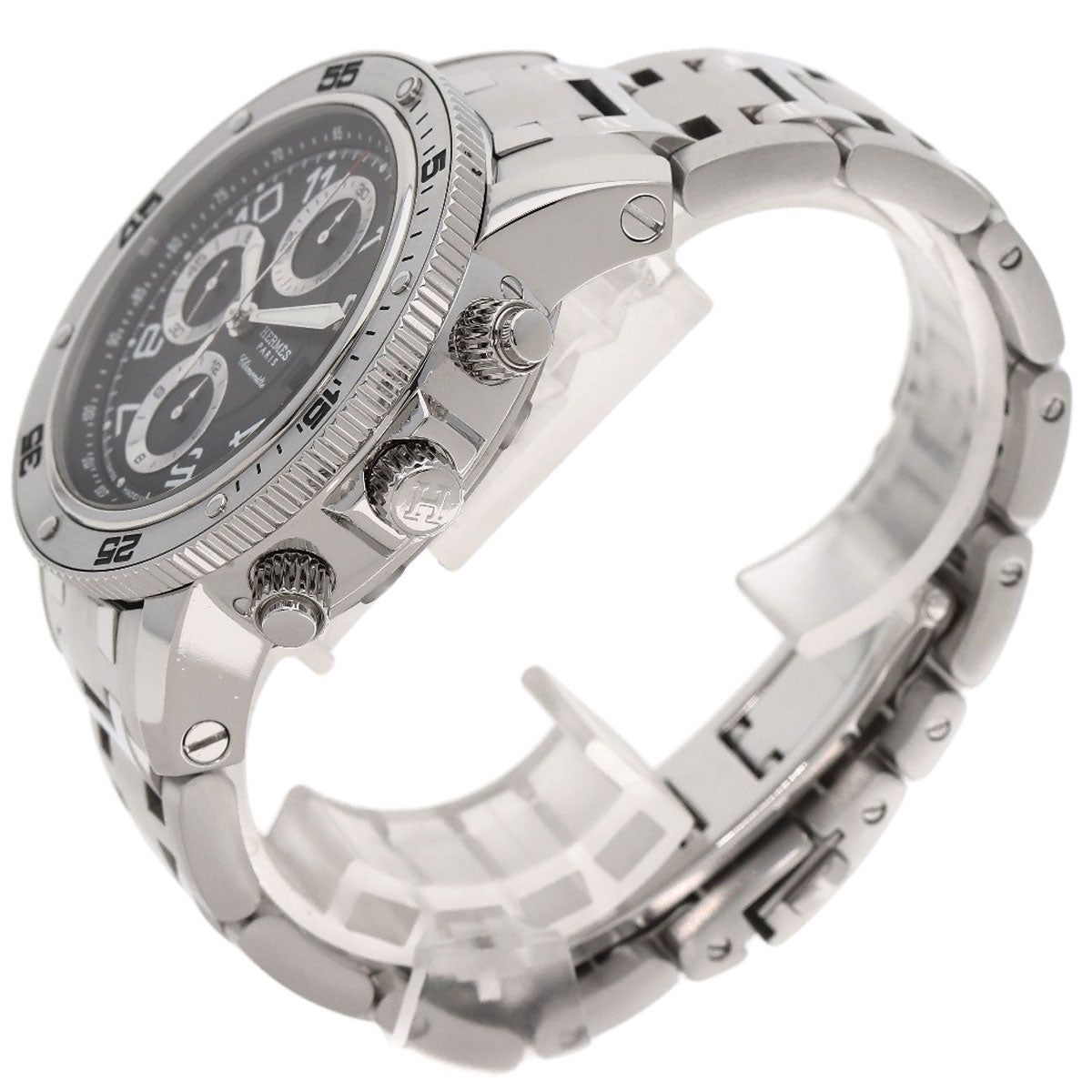 HERMES Watches Mechanical Automatic CP2.910 Stainless Steel , Stainless Steel Silver Clipper Mechanical Diver Chronograph black dial mens  d