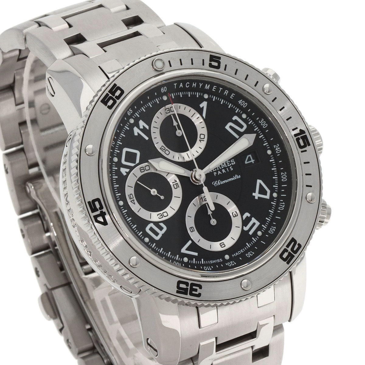 HERMES Watches Mechanical Automatic CP2.910 Stainless Steel , Stainless Steel Silver Clipper Mechanical Diver Chronograph black dial mens  d