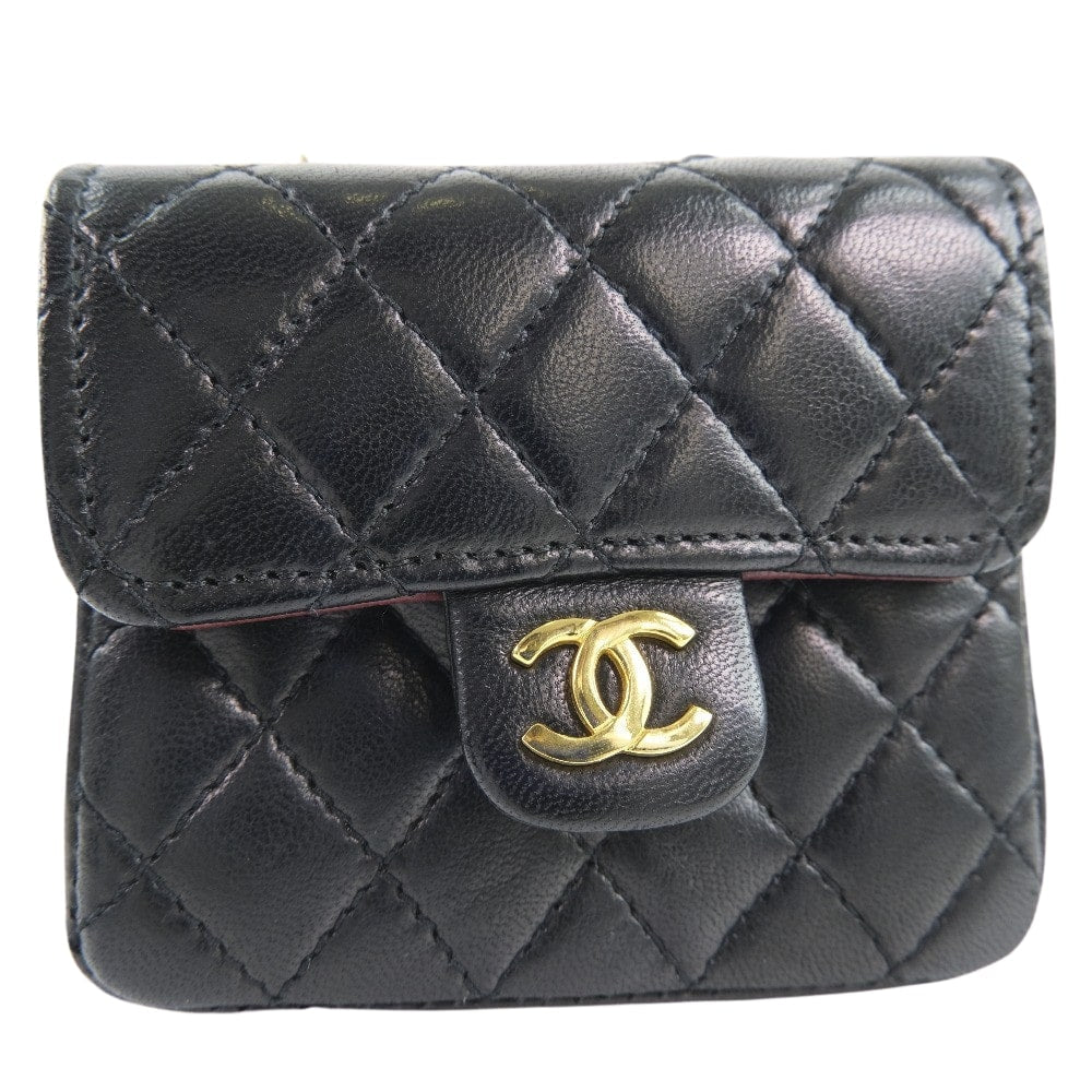 CHANEL Waist bag lambskin black Rare   Micro Matrasse Chain pochette Women